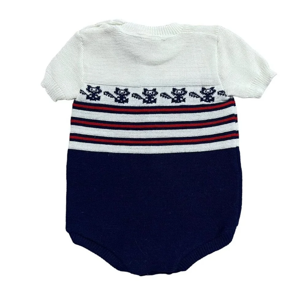 Vintage Friemanit L (6-12m) Fox Striped Sweater Bubble Romper